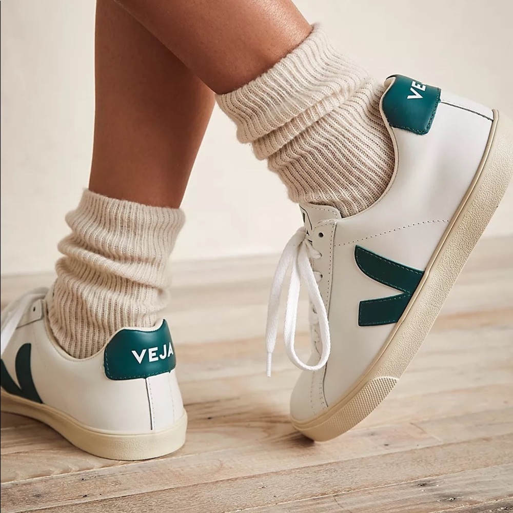 White and Green Veja Esplar Sneakers